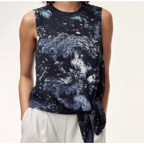 Aritzia Babaton Hopkins Black Marble Print Sleeveless Functional Tie Blouse - Picture 4 of 11